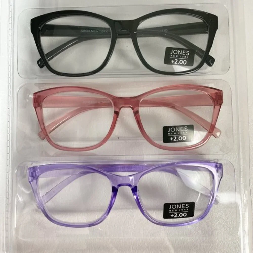 Jones New York +2.00 Reading Glasses Purple Pink Black 3 Pair
